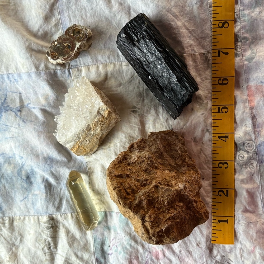 Crystal natural gemstones cooperlite Apophyllite tourmaline Thunderegg bundle